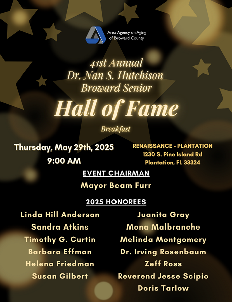 Local Older Adults to be Honored at 41st Annual Dr. Nan S. Hutchison Broward Senior Hall of Fame Breakfast
